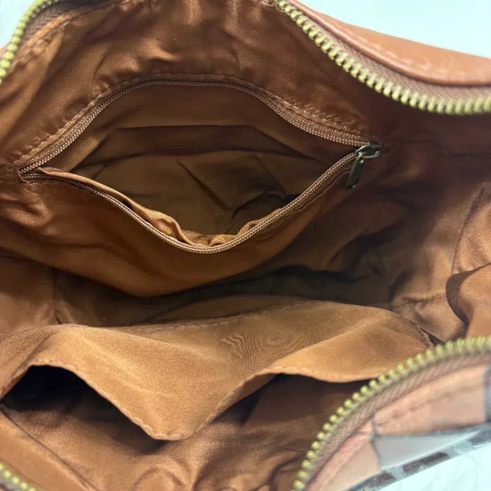 Time and Tru - Alice Crossbody Woven Vegan Brown Leather Hobo Bag - NWOT